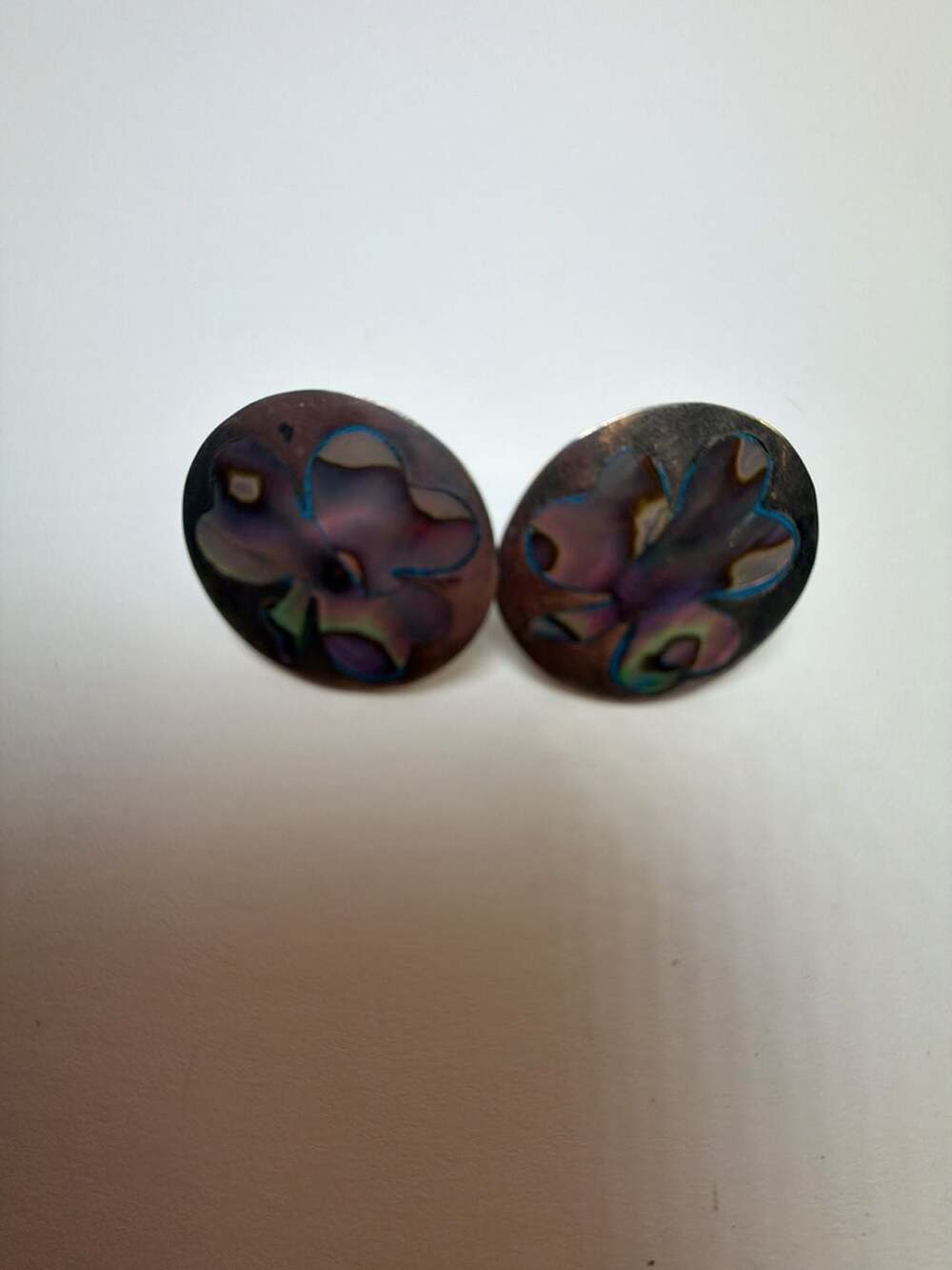 Vintage Sterling Silver Abalone Shell Clover‎ Screw Back Earrings